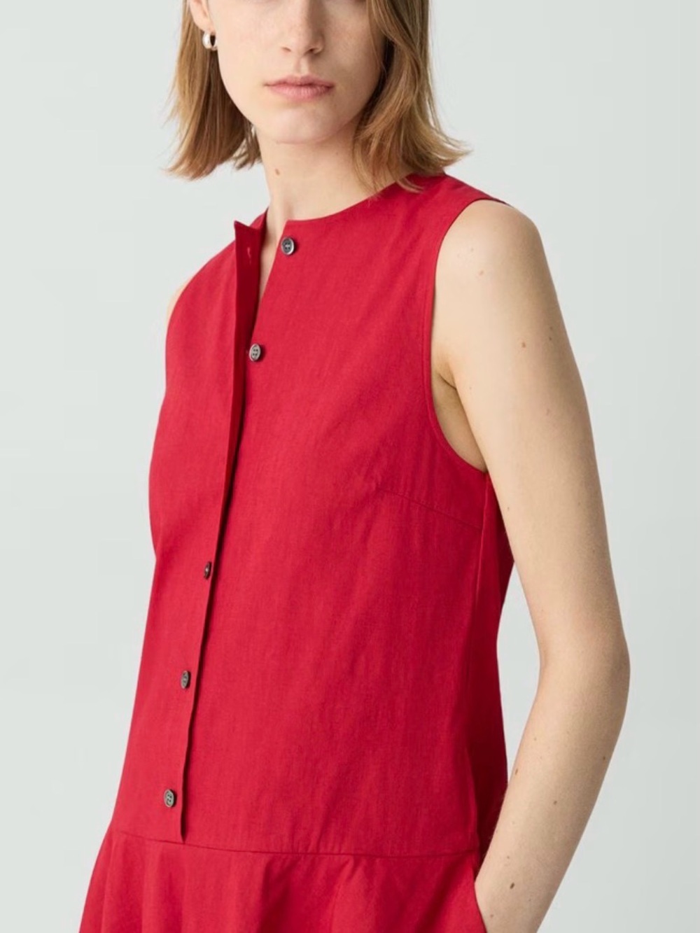 Theory Red Button-Front Mini Dress